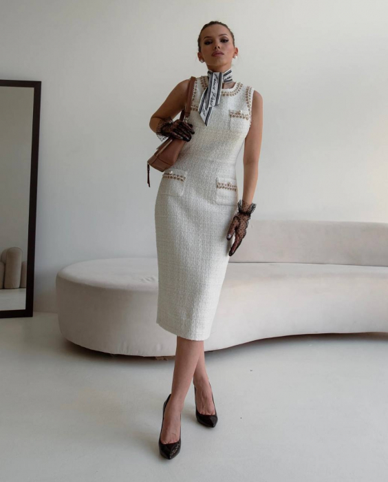 Compleu Alb Delilah Nepa, rochie și sacou, din Tweed [2]