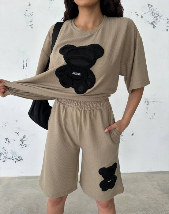 Compleu Bej Tricou si Pantalon scurt cu model 3D BabilonFsh [1]