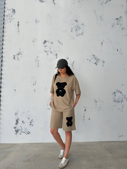 Compleu Bej Tricou si Pantalon scurt cu model 3D BabilonFsh [2]