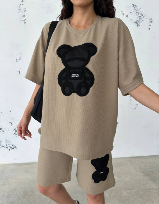 Compleu Bej Tricou si Pantalon scurt cu model 3D BabilonFsh [3]
