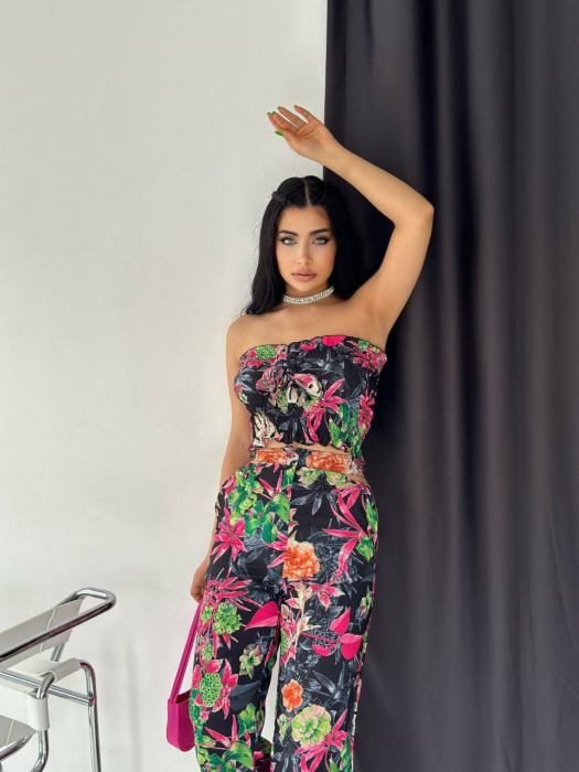 Compleu doua piese, Top Stil Bustiera si Pantalon Evazat cu Imprimeu Floral BABILON22 [1]