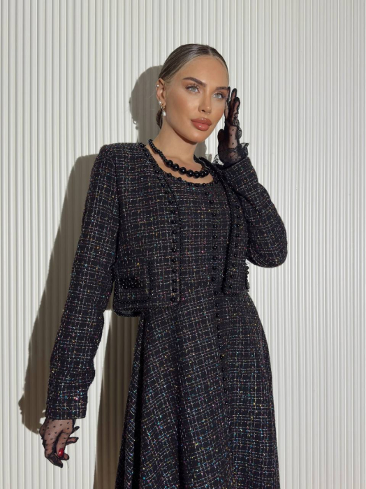 Compleu elegant Fathima cu perle negre și accente rafinate, din tweed [2]