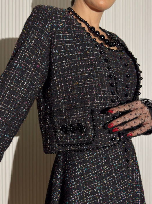 Compleu elegant Fathima cu perle negre și accente rafinate, din tweed [5]
