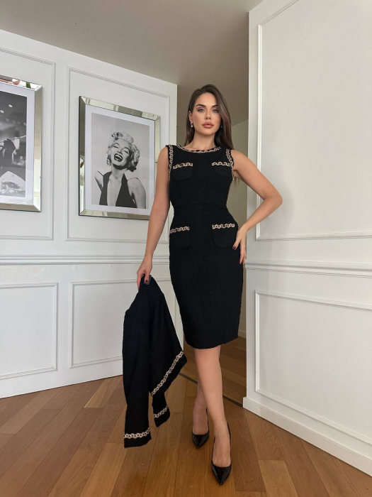 Compleu Negru din Tweed rochie și sacou Delilah Nepa [2]