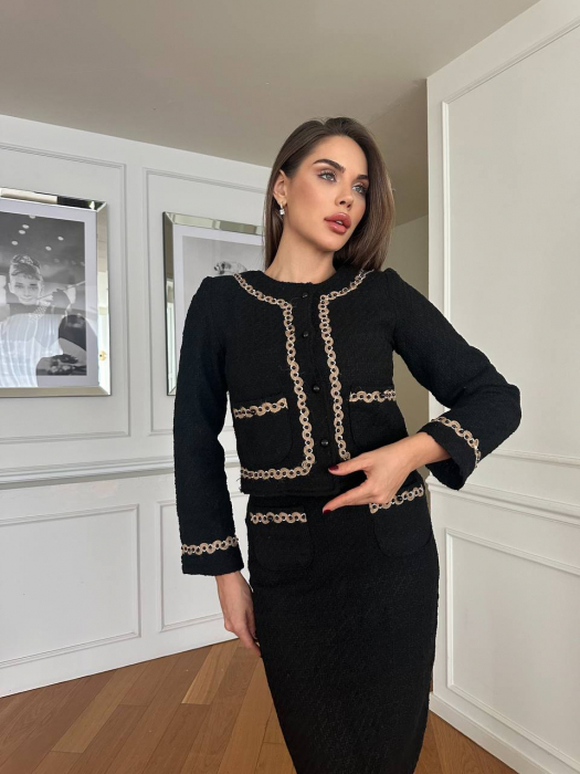Compleu Negru din Tweed rochie și sacou Delilah Nepa [5]