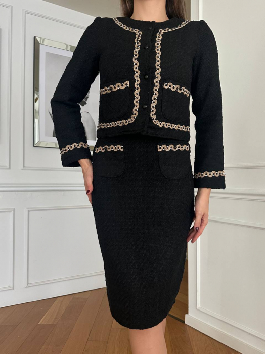 Compleu Negru din Tweed rochie și sacou Delilah Nepa [3]