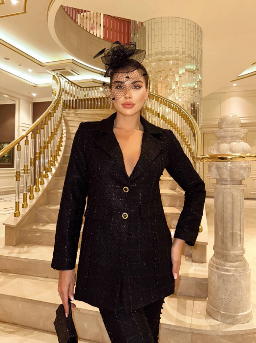 Costum Negru Chrys NepaGvF din Stofa Tweed [2]