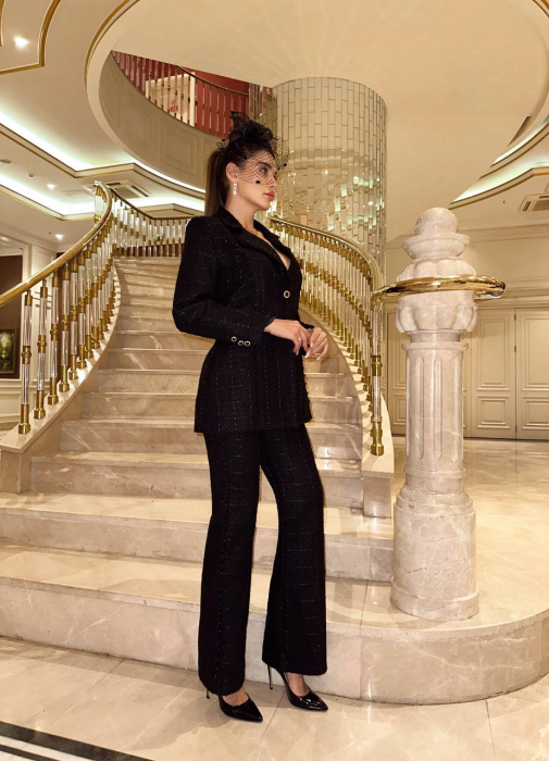 Costum Negru Chrys NepaGvF din Stofa Tweed [4]