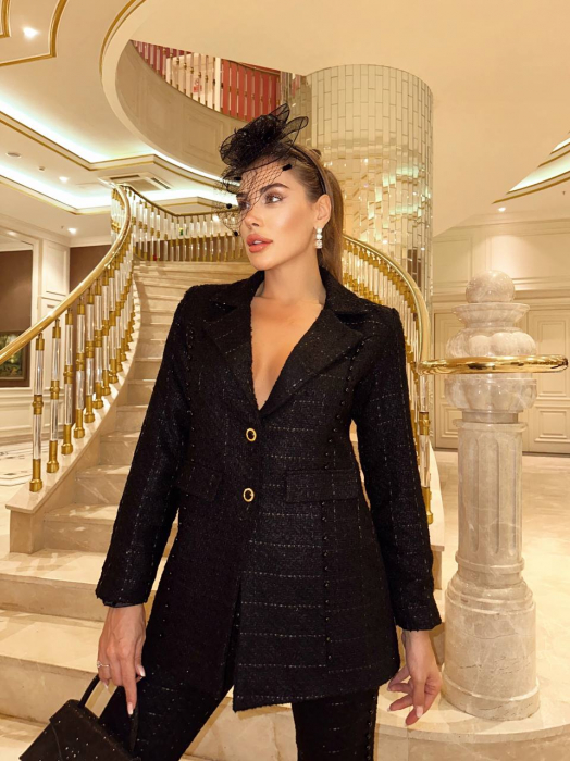 Costum Negru Chrys NepaGvF din Stofa Tweed [1]