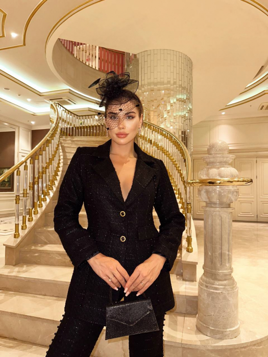 Costum Negru Chrys NepaGvF din Stofa Tweed [5]