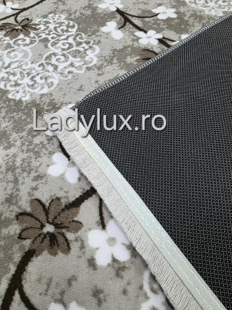 Covor 200x280 cm Lucrat pe Antiderapant Eleganț - Model Flori Bej OKY [3]