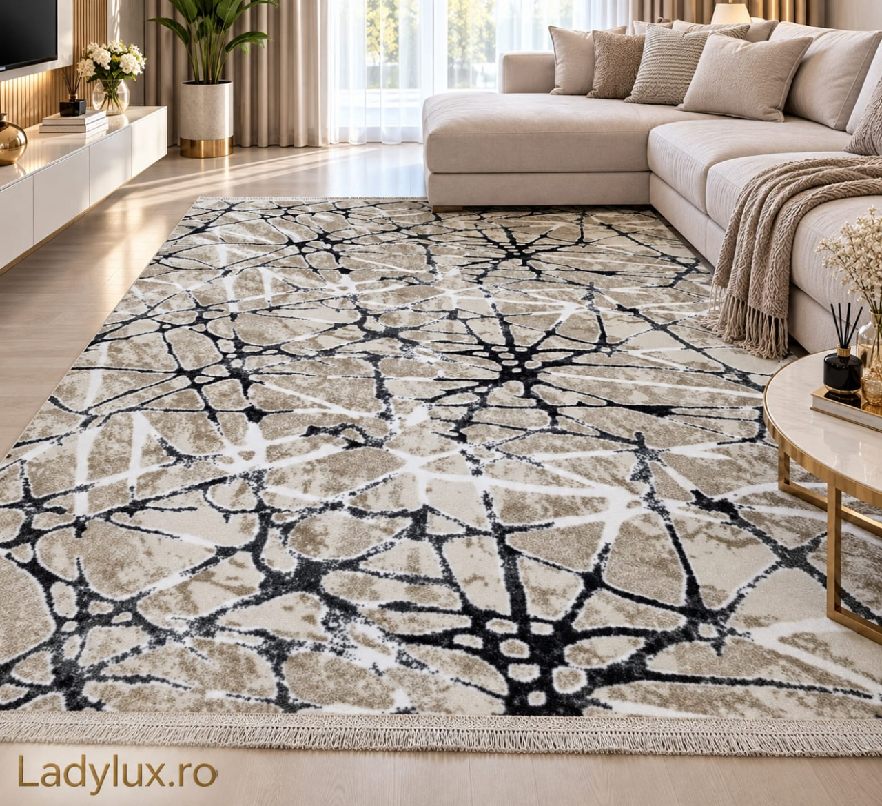 Covor 2x2.80 m lucrat pe antiderapant eleganță în nuanțe de Bej- model Sarpe [2]