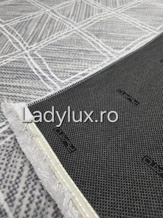 Covor 2x2.80 m lucrat pe antiderapant eleganță în nuanțe de gri si alb- C1432 [4]