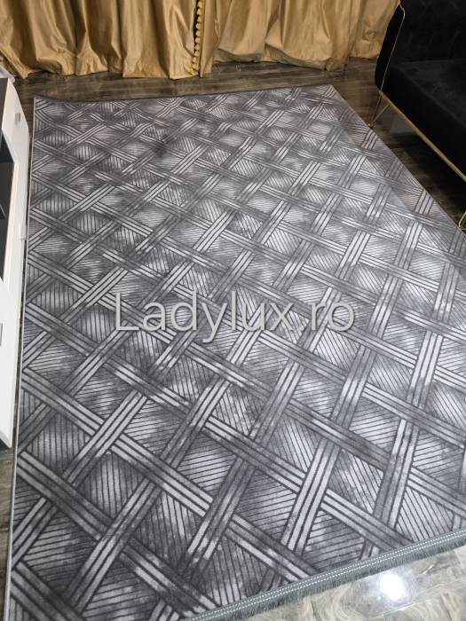 Covor 2x2.80 m lucrat pe antiderapant eleganță în nuanțe de gri - stil parchet 2 [4]
