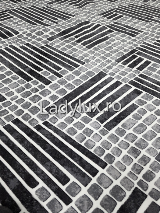 Covor 2x2.80 m lucrat pe antiderapant eleganță în nuanțe de gri - stil parchet 3 [1]