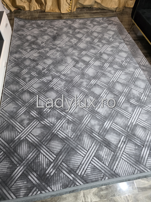 Covor 2x2.80 m lucrat pe antiderapant eleganță în nuanțe de gri - stil parchet 2 [2]