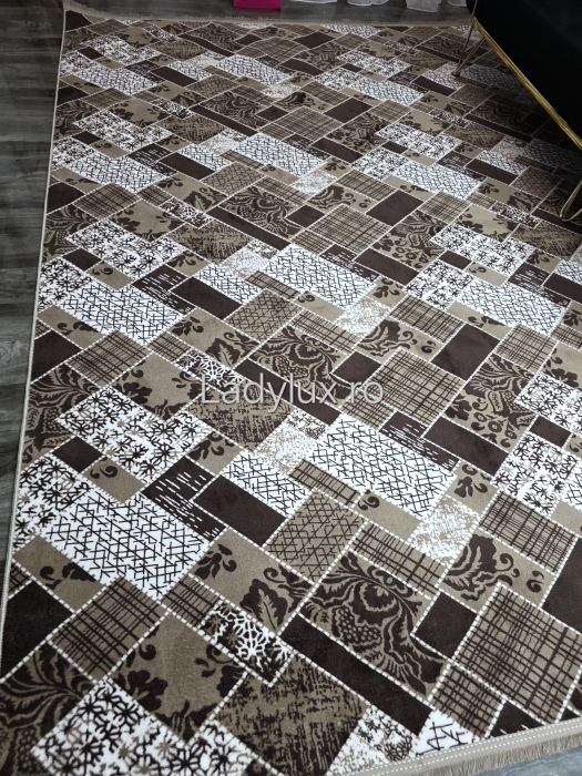 Covor 2x2.80 m pe suport antiderapant cauciucat, în nuanțe de maro. Căldură, siguranță și eleganță pentru casa ta. Calitate premium LadyLux Home & Deco. [2]