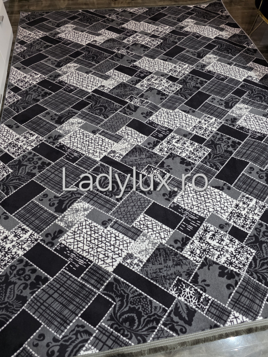 Covor 2x2.80 m lucrat pe antiderapant eleganță în nuanțe de gri [5]