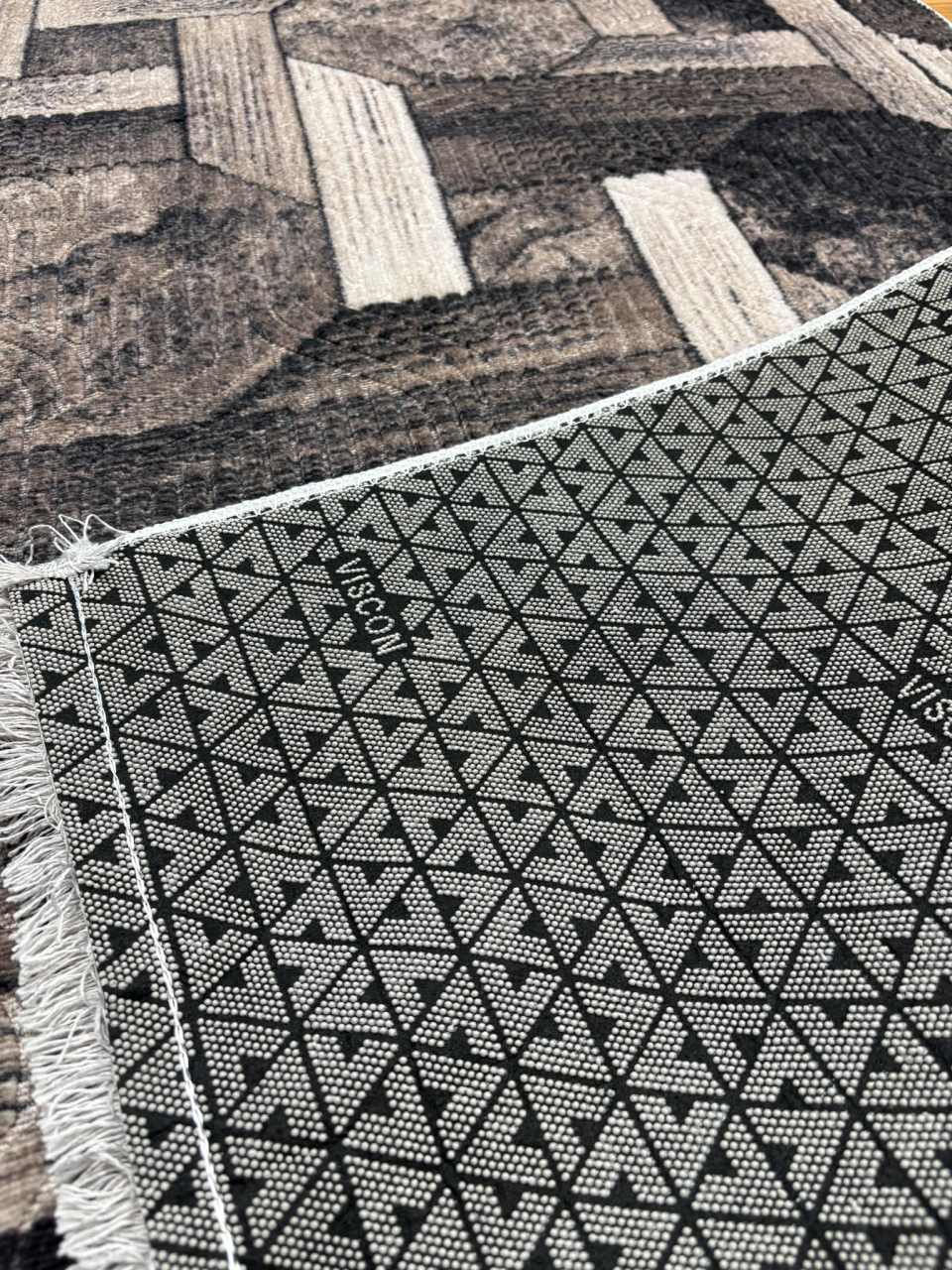 Covor 2x2.70 m lucrat pe antiderapant eleganță în nuanțe de Maro- model Hexagon [3]