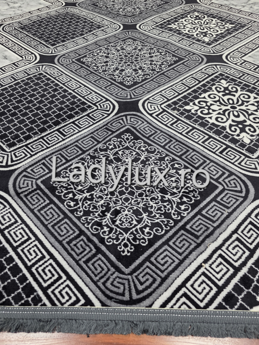 Covor 2x2.80 m lucrat pe antiderapant eleganță în nuanțe de gri- model VRS [1]