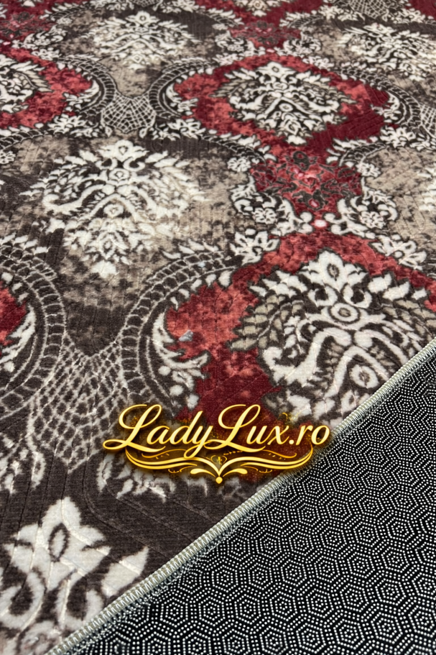 Covor Lucrat pe Antiderapant Model SZG Floral Rosu 200x270 cm [2]