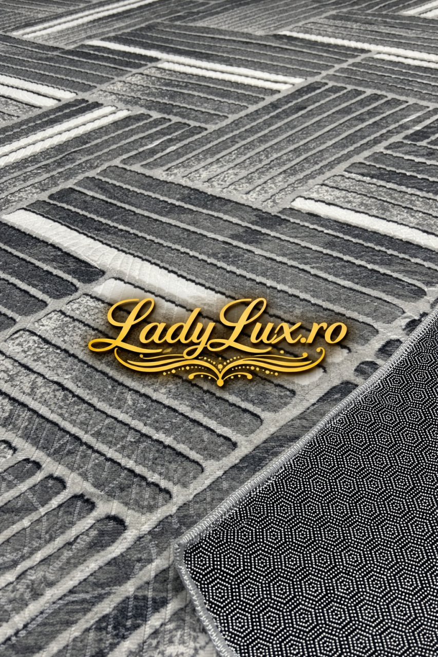 Covor Lucrat pe Antiderapant Model SZG Parchet Gri 200x270 cm [3]