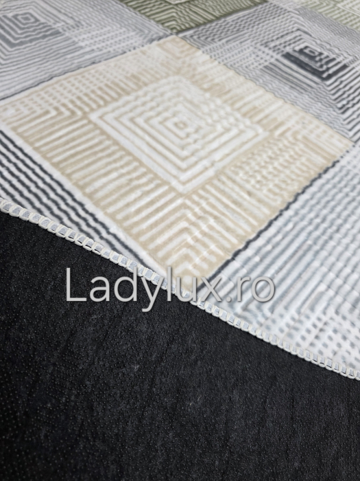 Covor modern 150x220 cm cu strat antiderapant – model geometric verde/maro/gri C1357-2 [3]