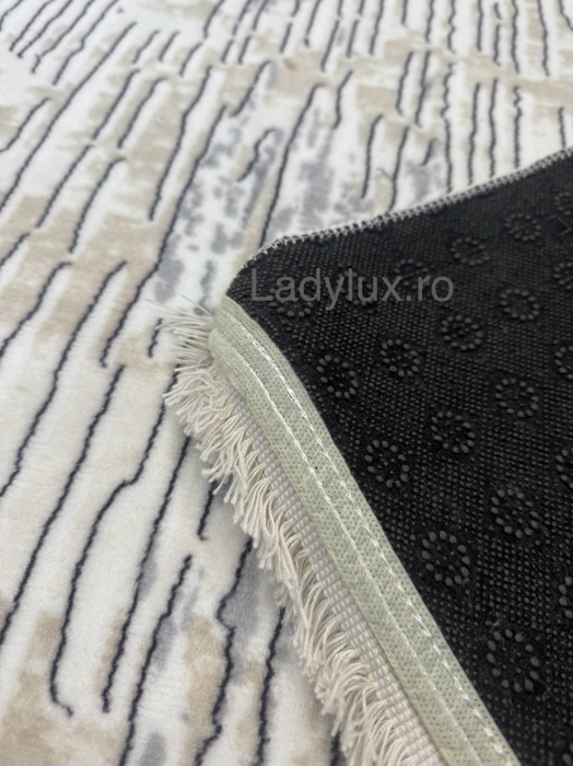 Covor Modern 200x290 cm în Nuanțe de Maro – Design Valuri, Antiderapant și Ușor de Întreținut [4]