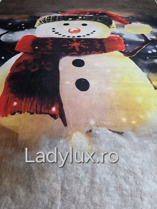 Covoraș subțire antiderapant cu motive de Crăciun – 140x180 cm- Om de zapada cu fular [3]