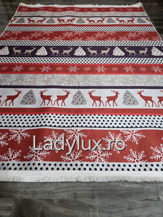 Covoraș subțire antiderapant cu motive de Crăciun – 140x180 cm- Reni [2]