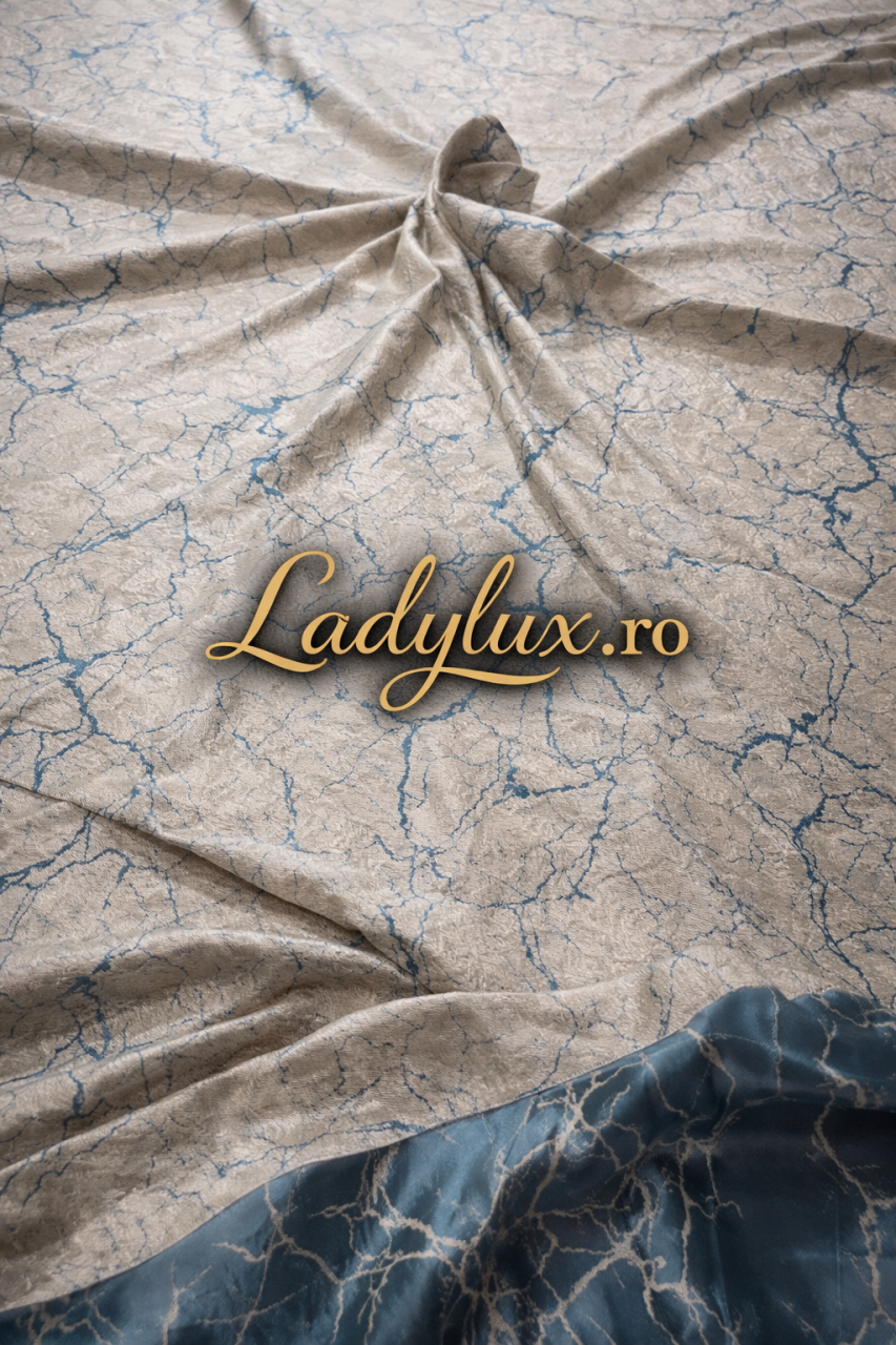 Set Draperii Model Marmo Crem-Turcoaz Cu Tiv si Rejansa 3M-2.7h [2]