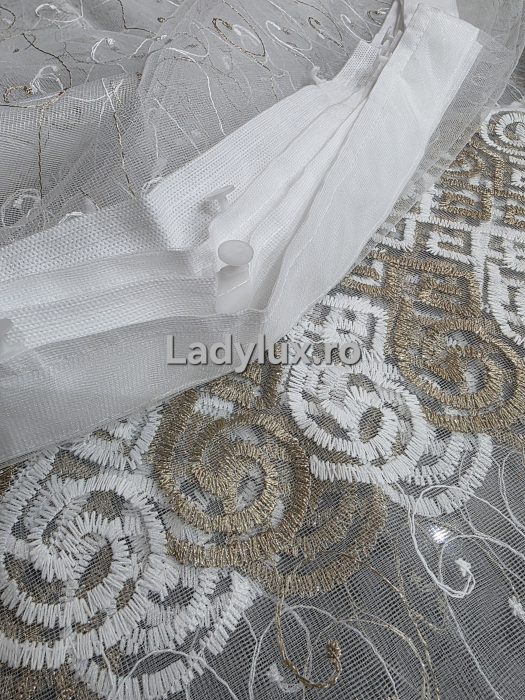 Perdea Alba cu broderie Alb+Capucino Model S– gata cusuta cu tiv si rejansa - 3M x 2,5 [4]