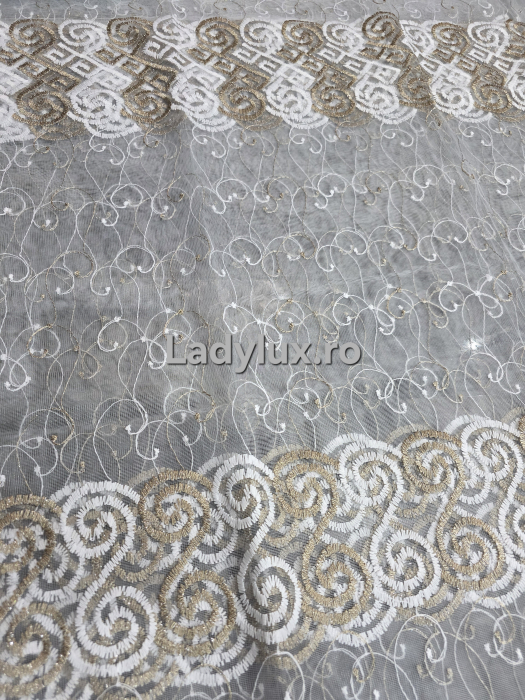 Perdea Alba cu broderie Alb+Capucino Model S– gata cusuta cu tiv si rejansa - 3M x 2,5 [3]