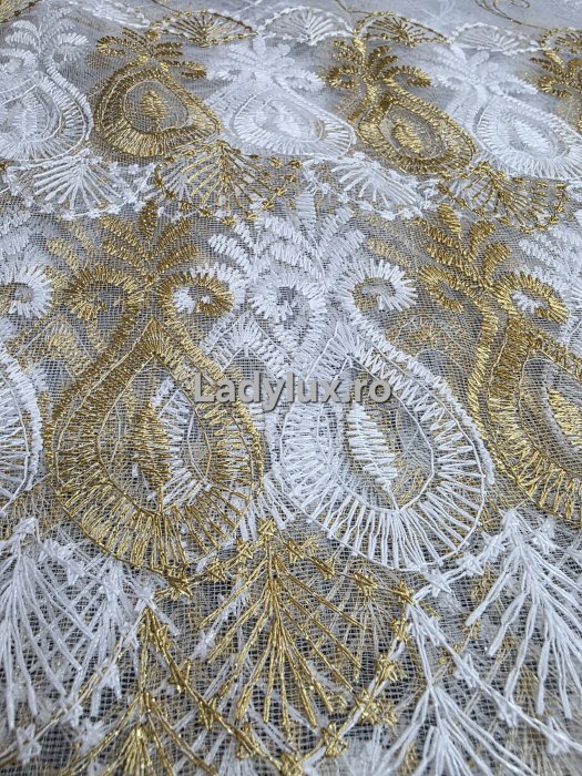 Perdea Tulle cu Broderie Alba+Aurie - Model Vaza - Cu Tiv si Rejansa - 3M x 2.5h [2]