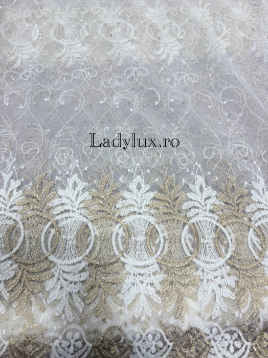 Perdea alba cu broderie Aurie Model Cerc – gata cusuta cu tiv si rejansa - 3M x 2.5h [2]