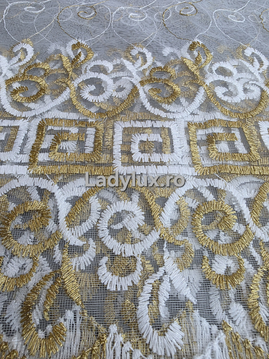 Perdea alba cu broderie Aurie Model VRS – gata cusuta cu tiv si rejansa - 4M x 2.8h [2]