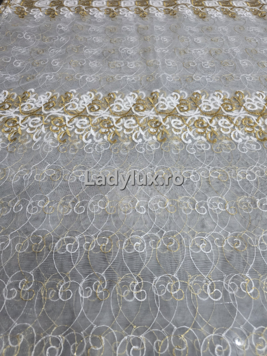 Perdea alba cu broderie Aurie Model VRS – gata cusuta cu tiv si rejansa - 4M x 2.8h [3]