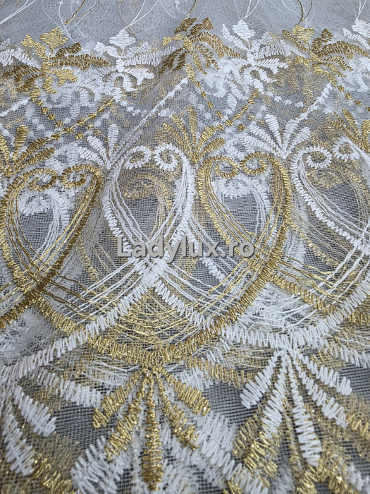 Perdea alba cu broderie Aurie Model Paun - gata cusuta cu tiv si rejansa - 4M x 2.8h [3]