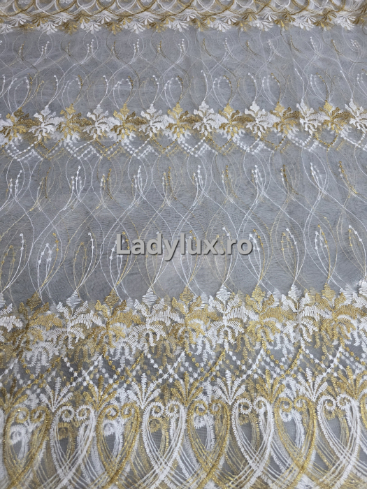 Perdea alba cu broderie Aurie Model Paun - gata cusuta cu tiv si rejansa - 4M x 2.8h [2]