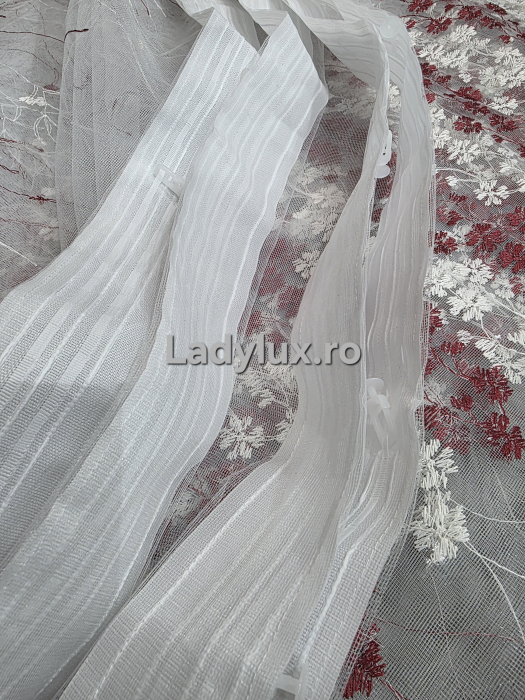 Perdea alba cu broderie Rosie Model Floricele – gata cusuta cu tiv si rejansa - 4M x 2.5h [3]