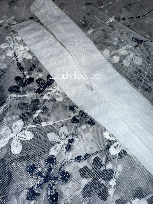 Perdea alba cu broderie Bleomarin cu insertii Model floral– gata cusuta cu tiv si rejansa - rafinament și strălucire discretă [4]