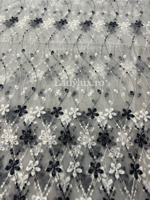 Perdea alba cu broderie Bleomarin cu insertii Model floral– gata cusuta cu tiv si rejansa - rafinament și strălucire discretă [2]