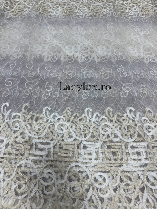 Perdea alba cu broderie Crem+Alb Model VRS – gata cusuta cu tiv si rejansa - 3M x 2.5h [2]