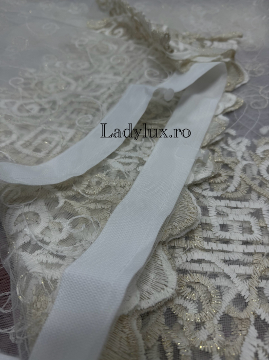Perdea alba cu broderie Crem+Alb Model VRS – gata cusuta cu tiv si rejansa - 3M x 2.5h [3]