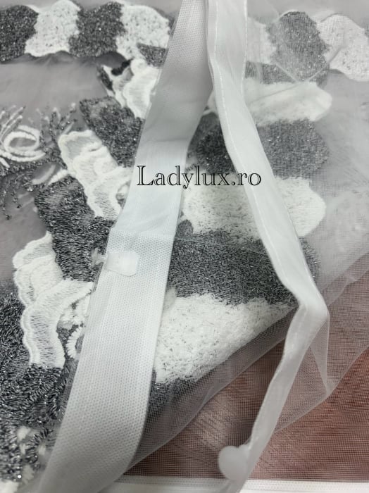 Perdea alba cu broderie Gri+Alb Model ASR – gata cusuta cu tiv si rejansa - 3M x 2.5h [3]