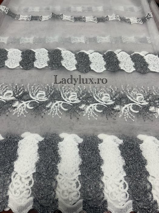 Perdea alba cu broderie Gri+Alb Model ASR – gata cusuta cu tiv si rejansa - 3M x 2.5h [2]