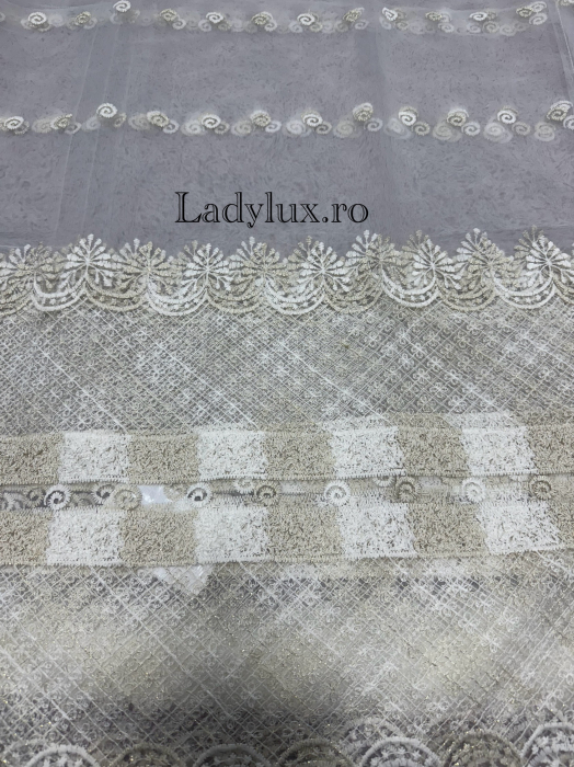 Perdea alba cu broderie Crem+alb  plin Model FLR – gata cusuta cu tiv si rejansa - 4M x 2.5h [2]