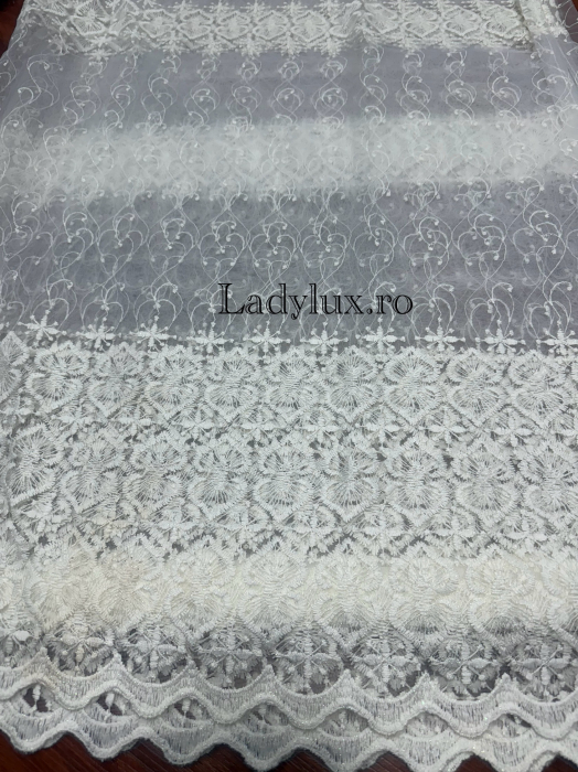 Perdea alba cu broderie Ivoar Model Duo – gata cusuta cu tiv si rejansa - 3M x 2.5h [2]