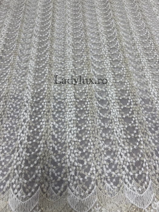 Perdea alba cu broderie Crem+alb  plin Model ANT – gata cusuta cu tiv si rejansa - 3M x 2.5h [2]