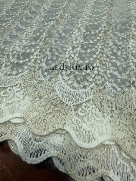 Perdea alba cu broderie Crem+alb  plin Model ANT – gata cusuta cu tiv si rejansa - 3M x 2.5h [3]